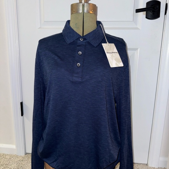 Tommy Bahama Navy Blue Long Sleeve Polo Shirt - Picture 1 of 2
